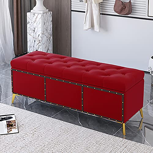 LAMEDOAT Samt-Aufbewahrungshocker, Premium-Aufbewahrungsbank, Schlafzimmerbank, Bequeme Polsterbank mit Stauraum, Moderne Aufbewahrungsbänke, Bettbank, Aufbewahrungskoffer, Rot, 60 x 40 x 45 cm (24 x