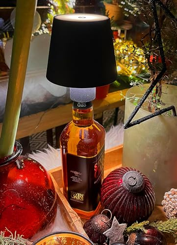 ChiliTec Tischleuchte für Flaschen, Dimmbar, Akku, Schwarz, 12cm | LED Warmweiß 3000K, Touchschalter, Für Flaschen bis Ø 32mm, Flaschenleuchte Aufsatz