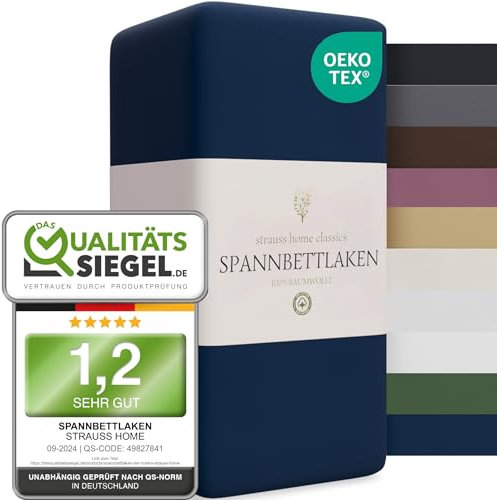Strauss Home ® Jersey Spannbettlaken Spannbetttuch Bettlaken 100% Baumwolle 90x200-100x200 cm (Navy)