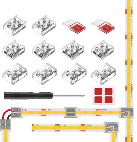 BTF-LIGHTING 10pcs 2PIN 10mm Transparent Connector Kit | Strip to Strip connector Strip to Wire Connector with Fixed Clips for FCOB SMD Single Color LED Strips Solderless Connection