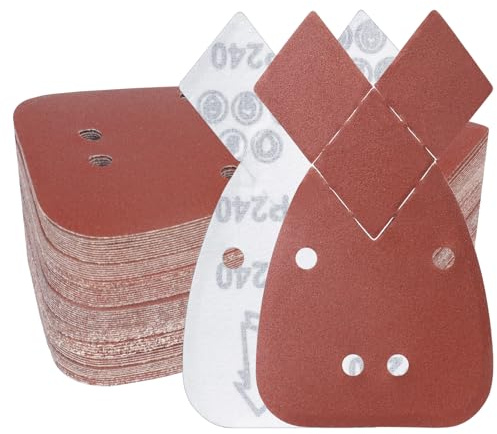 PMIQSA 100 Piezas Triángulo de Lijado Delta 240 Grano | 93x168mm Papel de Lija ,Para Detalles y Acabados, Hojas de Lija Triangulares, Para Lijado y Pulido Lija Madera