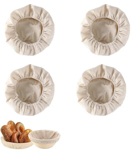 WPNCYK 4 Pcs Round Bread Proofing Basket, Linen, Beige, Minimalist, Perfect for Home Baking and Gifts