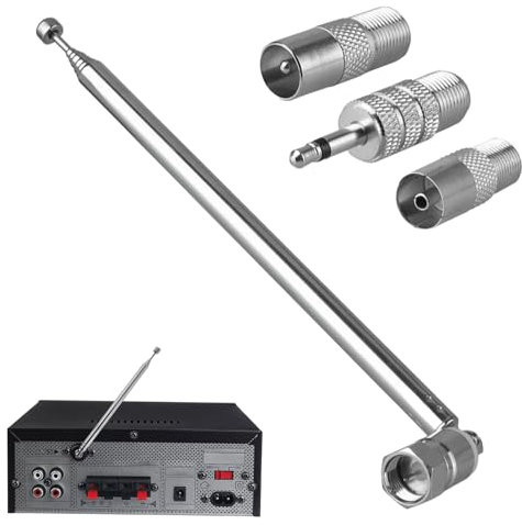 Qianeffort FM/DAB Radio Antenna, 75 Ohm, Silver, 76m Range, HiFi, Radio, AV Receiver Compatible, Easy to Install, Includes Adapters