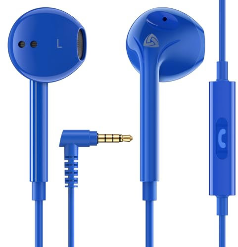 LUDOS Zenith Écouteurs, Garantie 2 Ans, Écouteur Intra-Auriculaires Filaires, Casque avec Microphone, Compatible avec Tablettes et Ordinateurs Portables Samsung, Huawei, iPhone, MP3 Players - Bleu