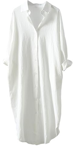 amropi Femme Bouton Chemisier Robe Manches Longues Chemise Col V Fente Latérale Décontracté Blouses avec Ceinture