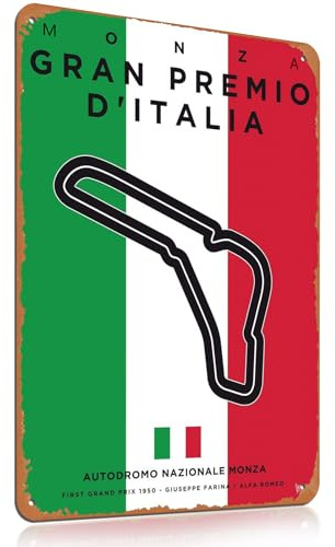 Targa in metallo vintage con scritta Italy Grand Prix Circuit F1, idea regalo per fan di Formula Uno, regalo per uomini, garage, grotta degli uomini, uffici domestici e sale giochi, decorazioni per