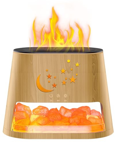 Diffuseur Huiles Essentielles & Lampe en Cristal de Sel, Diffuseur D'aromathérapie avec Lumière Effet Flamme, LED 7 Couleurs, avec Fonction Minuterie, pour Maison, Bureau, Yoga (260ML)