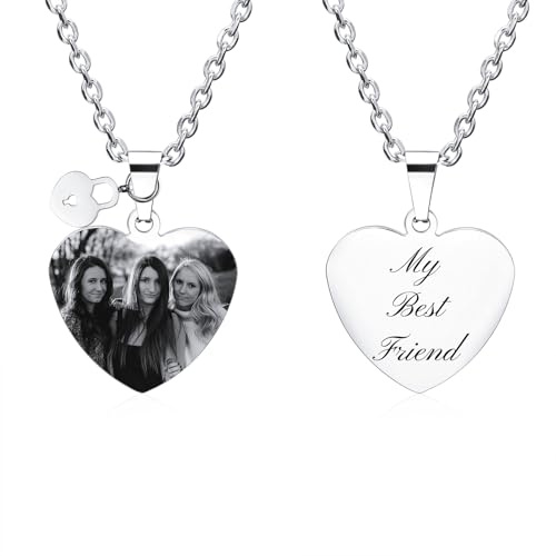 MunkiMix Collana con Foto Personalizzata per Donna Uomo Foto/Nome/Data Incisione Ciondolo Cuore/Cerchio in Acciaio Inossidabile con Ciondolo Lucchetto/Chiave Regali Commemorativi per Coppie Amici