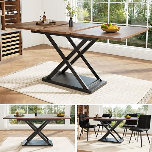 Lumivortex Esstisch Ausziehbar Holz, Küchentisch 120-160 x 80cm, Esszimmertisch Ausziehbar für 2-8 Personen, Kreuzförmige Eisenbeine, Ausziehtisch Esszimmer (B-Quadrat, Holz B)