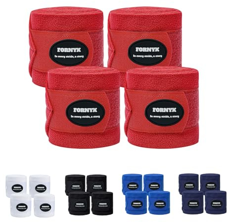 Fornyk Horse Polo Leg Wraps, Fleece Wraps Elastic Bandages, Comfort Equestrian Standing Wraps, Set of 4, Boot Protection Stable Wraps Supplies (Full 10ft Red)