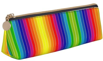 Ghjkfbf Astuccio in pelle con stampa a righe arcobaleno, sacchetto con cerniera per forniture di cancelleria, piccola borsa cosmetica