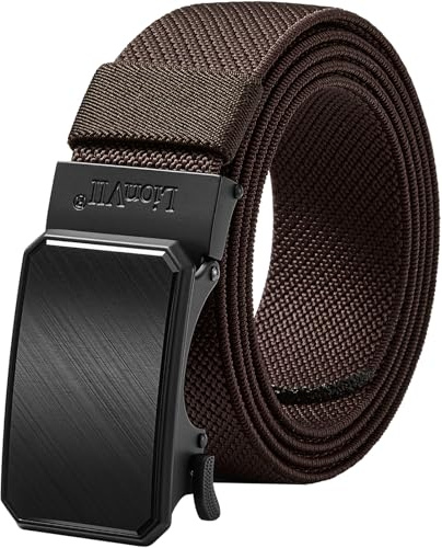 LionVII Cinturón elástico de trinquete con hebilla automática, cinturón de trabajo para hombre para cintura de 75 – 125 cm (28-49 pulgadas), Sarga de café, L