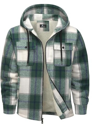 ZITY Veste pour homme à carreaux rembourrée avec capuche et fermeture éclair Veste en flanelle chaude style bûcheron pour les jours froids