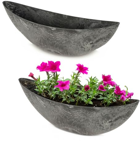 matches21 HOME & HOBBY Ovale Pflanzschalen für draußen - 2 große 55 cm Stein-Optik Pflanztöpfe als Garten Blumen-Töpfe