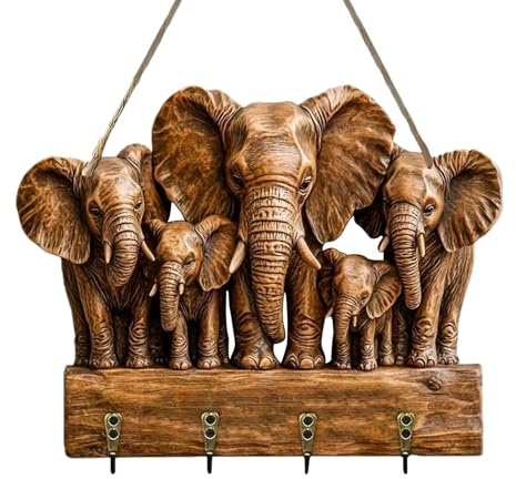 Elephant Hook Rack - Adorable Wooden Key Organizer, Compact Wall Mounted Hanger, Strong Multi Hook Holder | Space-Efficient Storage for Jacket Umbrella Towel and Kitchen or Bathroom Use