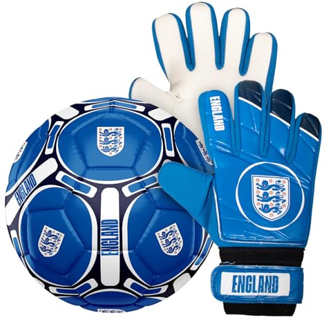 England Junior Size 4 Football & Goalkeeper Goalie Gloves Set OFFICIAL Gift