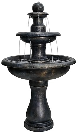 Generisk modern design, betongfontän för trädgård, 115 cm hög med elektrisk pump | robust vattenfontän utomhus, väderbeständig Zen fontän terrassdekoration