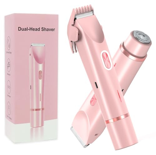 Joigivit - Afeitadora de bikini 2 en 1 para mujer - Doble cabezal - Afeitadora eléctrica para mujer - Pelo púbico IPX7 - Resistente al agua - Bikini - Brazos, axilas, piernas - Cara, cuerpo - Rosa
