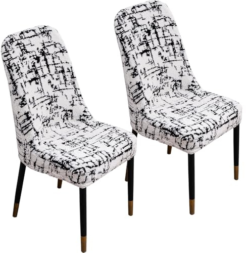 Betylifoy Fundas Sillas de Comedor Fundas para Sillas de Respaldo Alto en Blanco y Negro de 2 Fundas Sillas de Felpa Fundas Sillas Ajustables Cubre Sillas Comedor Lavables y Extraíbles para Sillas de