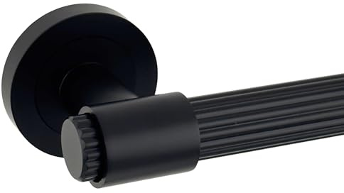 AXS Nevada Door Handle Pair on Rose – Internal Lever Handles with Stepped Collar Design – Latch & Bathroom Lock Options – Matt Black, Satin Brass, Antique Brass (Matt Black, Handles Only)