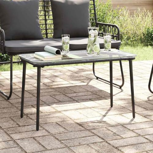 Pindolar Gartentisch Schwarz Poly-Rattan 80 x 40 x 45 cm wetterfest stabil mit Stahlrahmen für Terrasse Balkon Garten ideal als Beistelltisch Loungetisch Outdoor klappbar pflegeleicht