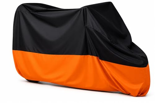 AKORD Motorcycle Waterproof Motorbike Water Resistant Dust Proof UV Protective Breathable Cover Outdoor Protector + Carry Bag UK Stock (XL Black/Orange)