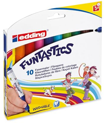 edding 14 FUNTASTICS - Malstifte für Kinder - 10er-Set - Rundspitze 3 mm - für Malspaß auf hellem Papier und Karton - abwaschbar von Haut und Textilien