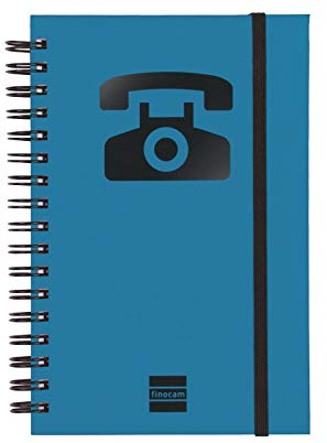 Finocam - Adressbuch (Telefonbuch) mit doppelter Spiralbindung und Gummibandverschluss | 48 Blatt | Kleines Adressbuch (Telefonbuch) 10 x 15 cm Einband mit doppelter Spiralbindung - Farbe Blau