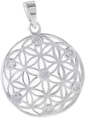 Windalf Bohemia Silber Anhänger LOREEN Ø 2.7 cm Blume des Lebens weiße Steine 925 Sterlingsilber