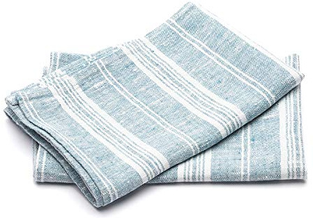 LinenMe Set mit 2 Geschirrtuch Leinen 100%, 46x65 cm Multistripe - Leinentuch mit Aufhänger - Geschirrtücher & Küchentücher in Marineblau gestreift, Hergestellt in Litauen