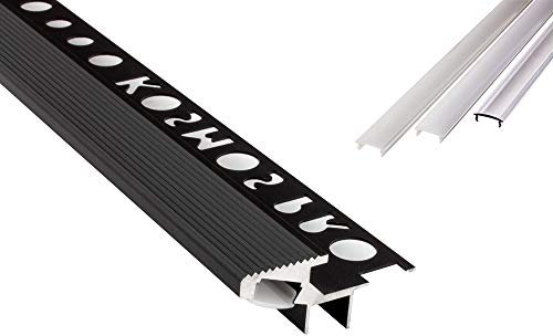tktrading24 T-40 20° LED Premium Treppenprofil Alu Fliesenprofil 10mm schwarz 2m klar