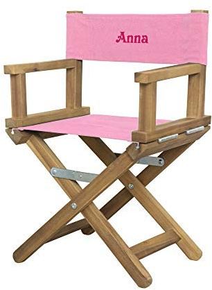 Geschenkegarten Regiestuhl für Babys und Kleinkinder (1-5 Jahre) mit holzfarbenem Gestell und individueller Bestickung (Rosa)