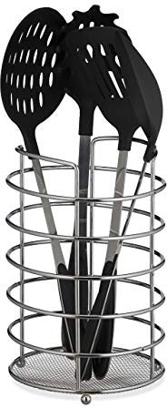 relaxdays Portautensili XL da Cucina, per Posate, Rotondo, Utensili, Acciaio Inox, HxD: 22,5x15 cm, Portaposate, Argento