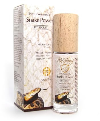 MyGlamy vegane Naturkosmetik Snake Power LIFT SERUM für Gesicht, Hals, Dekolleté, Augen - Anti-Falten Feuchtigkeitspflege Hyaluron 7% Schlangengift -Kurkuma -Hyaluronsäure, Anti Age Elixir (30 ml)