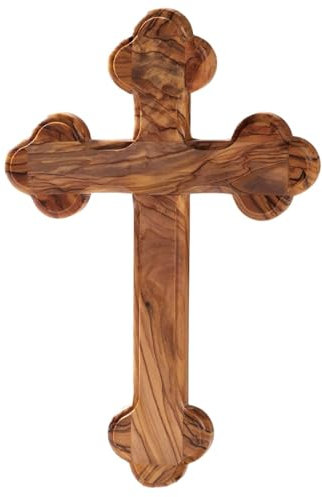 Kassis Geschenkartikel Olivenholz Kreuz Kruzifix Wandkreuz schlicht mit runden Kanten zum Aufhängen aus Bethlehem zur Firmung, Taufe, Kommunion (Ohne Gravur, 13 cm)