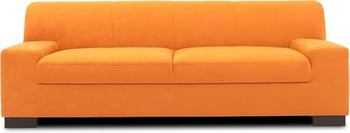 DOMO. collection Sofa Norma, 3-Sitzer Couch, 3er Polster-Garnitur mit Holzfüßen, 212 x 85 x 74 cm (BxTxH), Feinstoff orange | 3 Sitzer mit Holzfüßen, klassische Polstercouch mit flachen Armlehnen im zeitlosen Design, 212 x 85 x 74 cm (BxTxH)