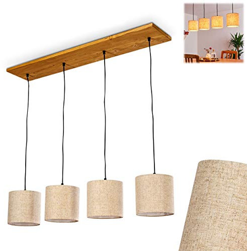 Pendelleuchte Shiburg, Hängelampe aus Holz/Textil in Natur/Schwarz, 4-flammig, 4 x E27, Höhe max. 151 cm, Hängeleuchte mit Stoff-Schirmen, ohne Leuchtmittel, ohne Leuchtmittel