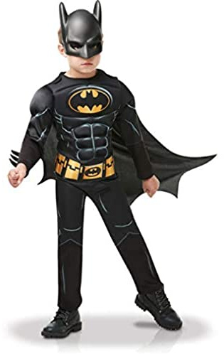 RUBIE'S DC officiel - BATMAN - Déguisement luxe enfant édition Batman 80 ans noir - Costume avec combinaison matelassée,demi ceinture, cape détachable et masque inclus