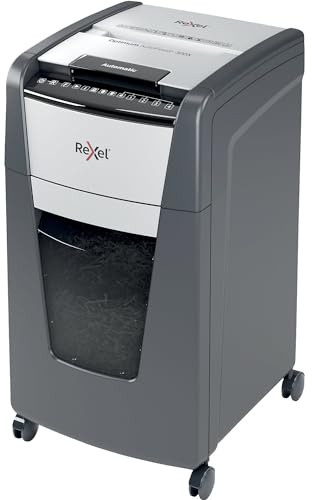 Rexel Optimum AutoFeed+ 300X Automatischer Aktenvernichter CH, 300 Blatt, Sicherheitsstufe P4, Partikelschnitt, für Büros und Abteilungen, 60l Abfallbehälter, mit Schweizer Netzstecker, 2020300XCH