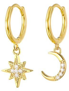 925 Sterling Silver Asymmetrisk Star Moon Örhängen Crystal Charms Örhängen för kvinnor Flickors smycken eh375