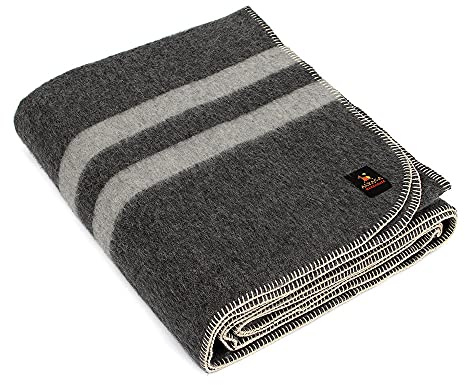 Thick Alpaca Wool Blanket Heavyweight for Camping Outdoors or Using Indoors | Soft Peruvian Alpaca Wool Blankets (Dark Gray -Soft Gray Stripes, King)