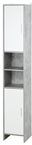 kleankin Colonna Bagno con 2 Armadietti e 2 Vani Aperti, Mobiletto Salvaspazio Alto in Legno Effetto Cemento, 30x30x180cm, Grigio