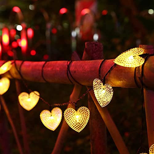 SUAVER Solar Heart String Lights 15.7ft 20LED 8 Modes Solar Fairy Light,Waterproof Heart Hanging Lighting Outdoor Atmosphere Lights for Gardens,Lawn Patio,Festival,Wedding Party Decoration(Warm white)