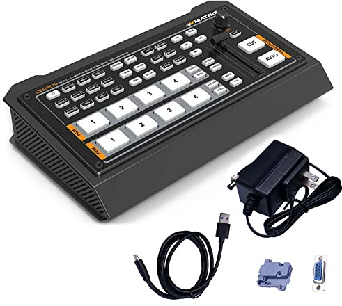 AVMATRIX Video Switcher HVS0402U Micro 4 Channel HDMI Live Stream Multi-format Converter, USB Capture for Streaming on PC,USK/DSK,Transition Effects,2 PIP/POP,Audio MIXING AFV,LOGO Overlay Function