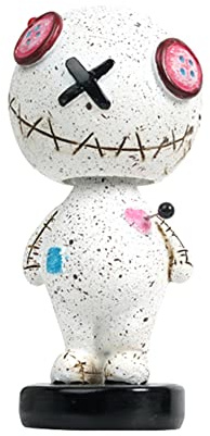 Auto Dekorationen Halloween Ornament Kopfschüttelnde Voodoo Puppe mit Sockel Niedliche Wackelkopf Voodoo Figuren Halloween Karneval Auto Ornament Auto Armaturenbrett Dekorationen Dekofigur Tischdeko