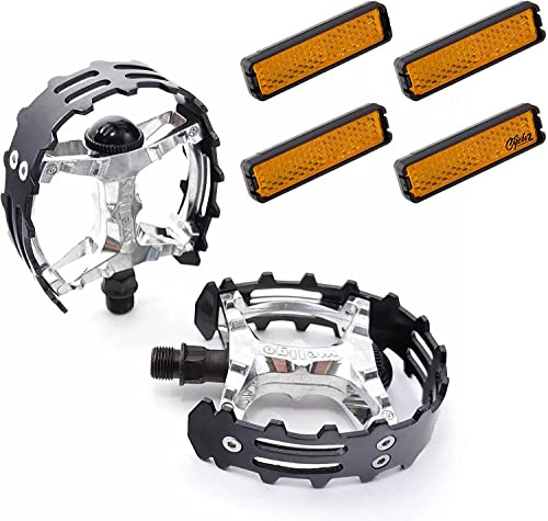 CYCLEZ 9/16 Wellgo XC-II Bear Trap Bike Pedal Set, Old School Retro Style for BMX and Beach Cruiser Bicycles with 3-Piece Cranks Includes Snap-on Cateye Reflectors -Multiple Colors