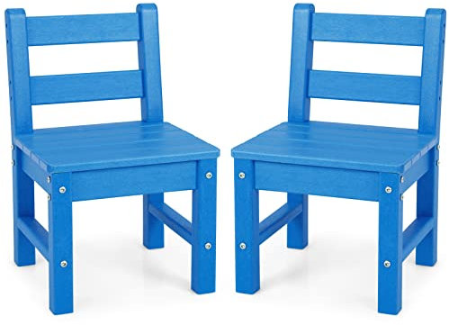 COSTWAY 2 er Set Kinderstuhl, Kinderstühle für Kleinkinder aus Holz, Kinderzimmerstuhl mit Rückenlehnen zum Malen & Lesen, Kindermöbelset für Indoor & Outdoor (Blau)