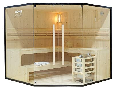 Home Deluxe - Traditionelle Sauna - Shadow XL Big - 200 x 200 x 190 cm - für 6 Personen - Fichtenholz, inkl. Saunaofen I Dampfsauna Aufgusssauna