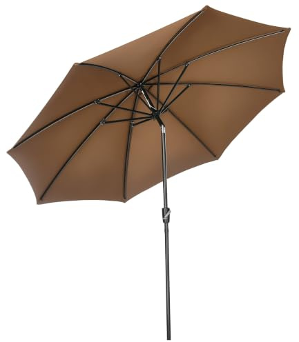 Outsunny Sombrilla de Jardín Ø300x252 cm Techo Inclinable Manivela | Parasol de Terraza, 8 Varillas de Metal, para Patio Balcón Exterior