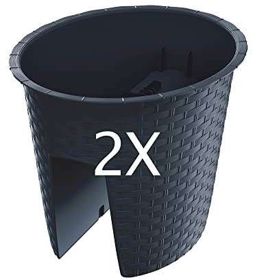 Tymar Blumenkasten,2 Pack, Blumentopf für Balkongeländer in Rattanoptik, Balkonkasten, Geländerkasten, kippsicher, aus Kunststoff, mit Wasserauslass RRO01 ((Oval) Anthrazit, 30 cm)